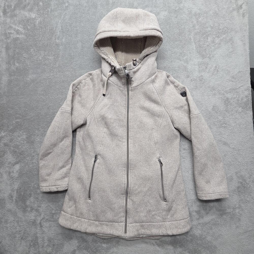 1 Madison Expedition Coat Womens M Beige Parka Hooded Lined Mid-Length Zip